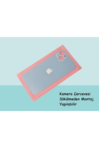 Tkgz - Apple Uyumlu iPhone 14 Plus Arka Pil Batarya Kapağı - Cam Kapak Geniş Lens Deliği - Mavi Çok Renkli