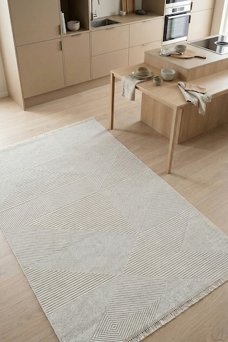 Venti 191454 Krem - Modern Daire Desenle Krem Halı Estetiği Krem