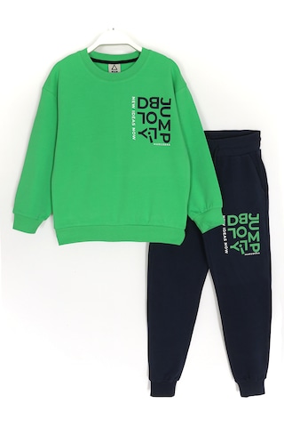 Ön Ve Arkası Baskılı Fırçalı Kumaş Uzun Kollu Erkek Çocuk Eşof...