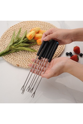 Mufunye 6'lı Paslanmaz Çelik Çatal Seti: Peynir, Meyve, Tatlı Ve Çikolata Servisi İçin Plastik Kollü Pratik Çatal Diğer