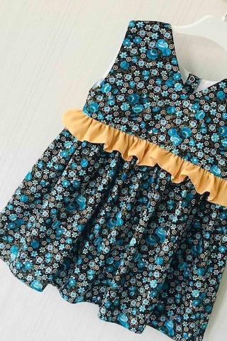 Fırfırlı Çiçek Desenli Kolsuz Kız Çocuk Bebek Elbise 001