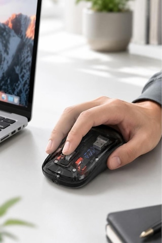 Şeffaf Çift Modlu Fare Bluetooth 5.2 + 2.4g Kablosuz Mouse Tm23 Siyah -