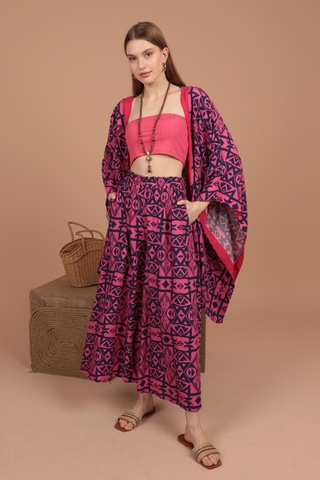 Chıcnhappy Empirme Viskon Kumaş Kadın Kimono Takım 24vl9330133 Fuşya