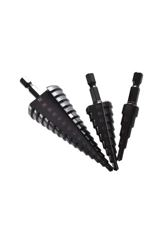 Suofeng Hızlı Çelik Basamaklı Matkap Ucu Seti 4-32mm + Siyah Merkez Darbe Aleti, Oksit Kaplama, 3 Adet Uç Ve 1 Adet Darbe Aleti, Opp Paketli