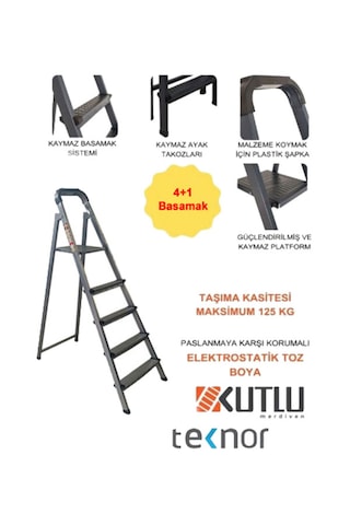 Kutlu Dayanıklı 4+1 Metal Basamaklı Merdiven