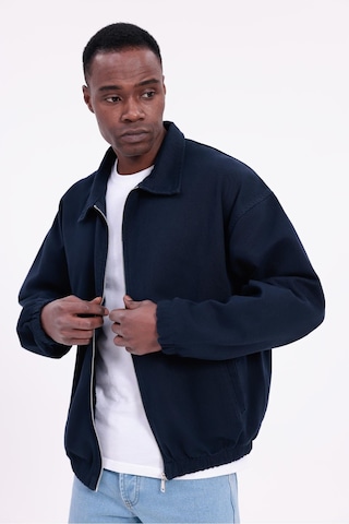 Freemen Erkek Basic Gabardin Kumaş Fermuarlı Oversize Mevsimlik Polo Yaka Ceket Lacivert