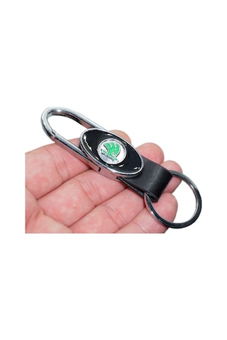 Skoda Logolu Deri Metal Anahtarlık Siyah