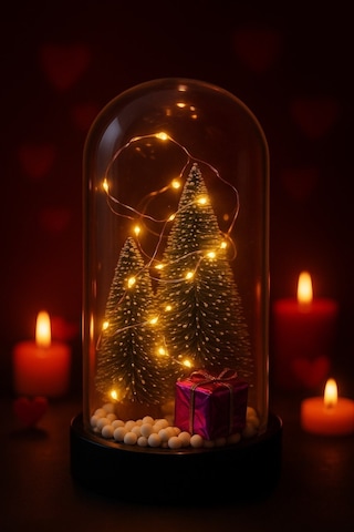 Yeni Yıl Ruhunu Yansıtan Led Işıklı 2 Li Yılbaşı Kar Efektli Çam Ağacı Hediye Paketi Temalı Fanus