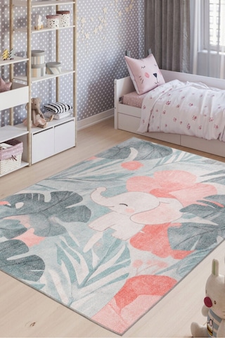 Foldy Minik Fil Desenli Dokuma Taban Dekoratif Çocuk Odası Halısı Fl 60 Çok Renkli