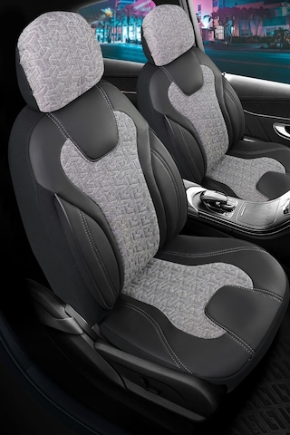 Toyota Auris I 2006-2012 Deri Detaylı Oto Koltuk Kılıfı Ön Arka Set Siyah Füme Siena Seri Şhn