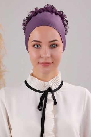 Melodi Scarf Kadın Tesettür 10'lu Fırfırlı Dikişli Bone Mor Mor