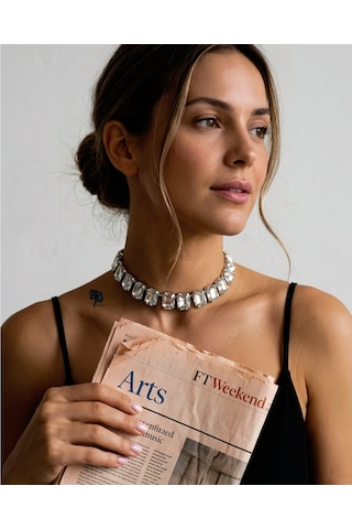 Harmonia Elmas Görünümlü Baget Kare Model Choker Kolye Silver