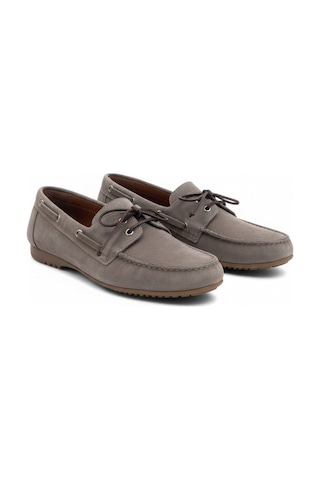 Ne&ve Shoes Vizon Süet Hakiki Deri Kadın Bağcıklı Loafer Ayakkabı