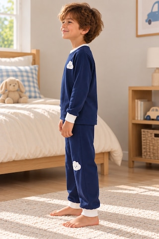 Luess Erkek Çocuk Lacivert Bulut Baskılı Uzun Kollu Süprem Pijama Takımı
