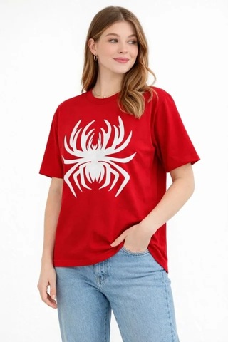 Dogutrend Örümcek Baskılı Tişört Kısa Kollu Bisiklet Yaka T-shirt - Kırmızı