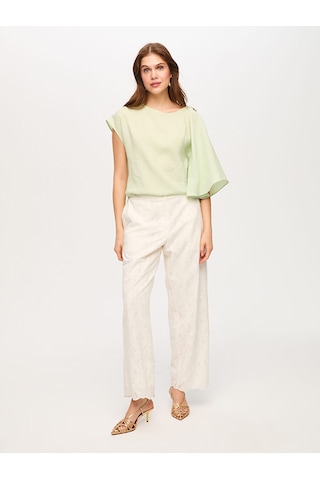 Faik Sönmez Wide Leg Fit Brode Nakış Detaylı Pantolon S26pnt009 Us26pnt00973 Ekru