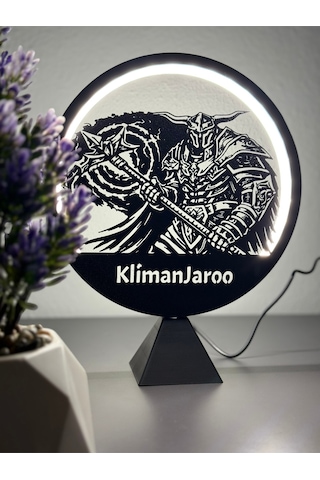 Knight Online Warrior Kişiye Özel İsimli Halka Led Masa Gece Lambası Gamer Oyun Oda Dekor Hediyelik Siyah