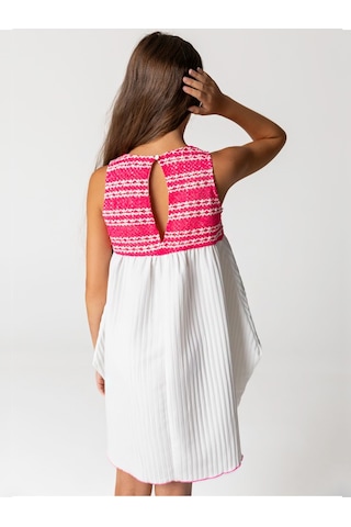 Sheshe Göğsü İşlemeli Kolsuz Pileli Kız Çocuk Elbise Renkli