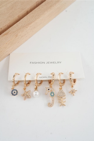 Kadın Vip Seri Özel Tasarım Baget Zirkon Taşlı 6'lı Küpe Seti 01003 Çok Renkli