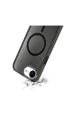 Apple Uyumlu iPhone 17e / 16e Kılıf M-safe Şarj Özellikli Simli Sert Şeffaf Allstar Kapak Pembe