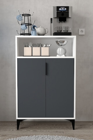 1202 Ada Çok Amaçlı Dolap , Kahve Köşesi , Kiler Dolabı , Mutfak Standı 2 Kapılı - Beyaz Antrasit Antrasit - Beyaz