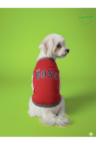Kırmızı The Boss Patron Yazılı Kedi Ve Köpek Kıyafeti Tişörtü Elbisesi Xsmall/xs/beden 0