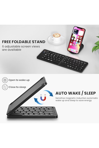 Coverzone Katlanabilir Kablosuz Bluetooth Klavye Ent 67 Tuş Makas Mekanizmalı, İos Android Windows Uyumlu, Usb-c Şarjlı, 150 Mah Batarya, 10 M Menzil, Çift Katlanır Taşınabilir Tasarım B028 Siyah