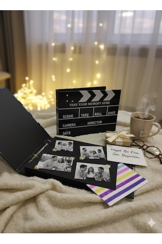 Film Tasarımlı Hediye Albüm Sevgiliye Özel Gün Hediyesi Klaket Fotoğraf Albümü Anı Defteri Scrapbok Çok Renkli