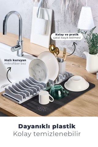 Tabak & Çatal- Kaşık Düzenleyici Dayanıklı Plastik Mutfak Gereci Gri