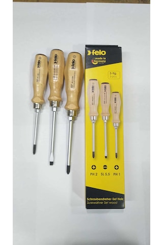 Felo 3lü Takım Ağaç Saplı Tornavida Sapı Darbeli Model Çekiç Vurulabilir Made In Germany