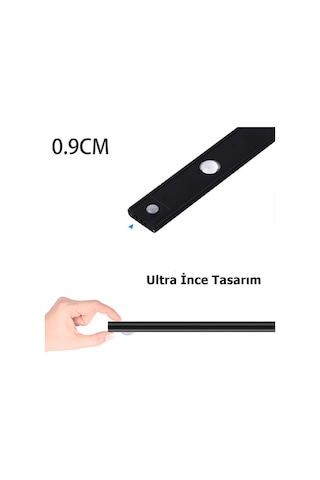 Slim Led Kabin Armatürü Hareket Sensörlü Dekoratif Gece Lambası Usb Şarjlı Aydınlatma 20 Cm Siyah 2w Siyah