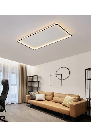 Siyah 90x60 cm Dikdörtgen 3000K Sarı Işık Led Tavan Lambası