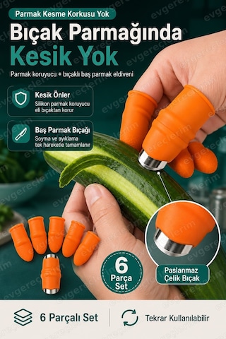 Baş Parmak Koruyucu Eldiven Sebze Meyve Soyucu Kesme Ayıklayıcı Silikon Set Turuncu
