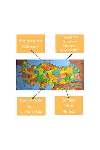Buffer Renkli Türkiye Haritası Manyetik Yapıştırıcı Gerektirmeyen Duvar Stickerı 118 Cm 56 Cm Diğer