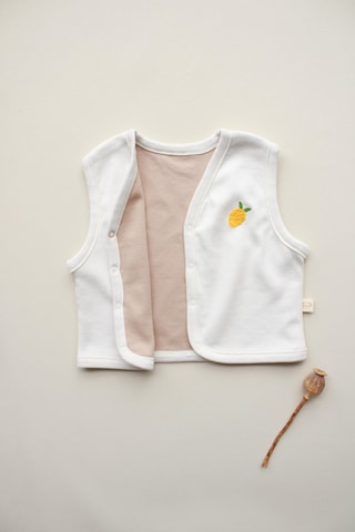 Limon Nakışlı Çift Taraflı Yelek Krem