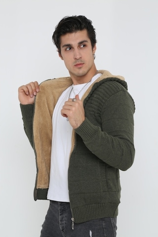 Erkek Fermuarlı Içi Kürklü Haki Hırka Mont-Haki