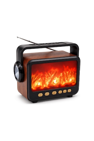 Şömine Efektli Nostajik Radyo Solar Panelli Nostaljik Görünümlü Bluetoothlu Ve Fenerli Mp3 Çalar Müzik Kutusu