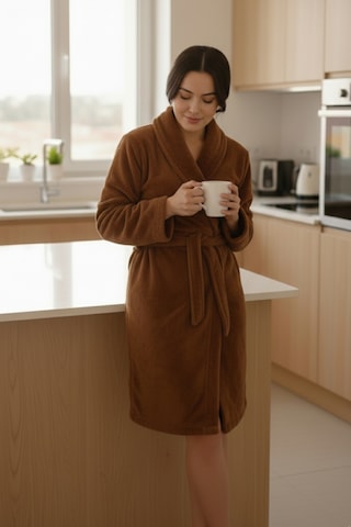Mislina Home Lumor Şal Yaka Wellsoft Peluş Yumuşak Sabahlık Kahverengi Kahverengi