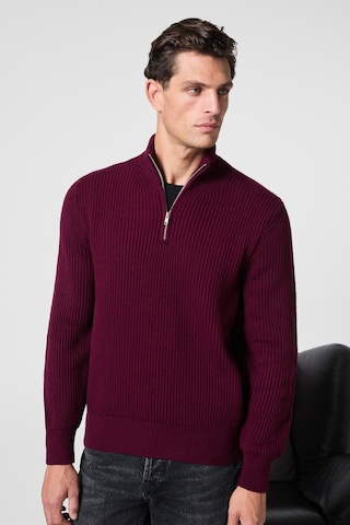 BERNARDO Erkek Yarım Fermuarlı Dik Yaka Triko Bordo Kazak