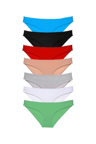 7 Adet Süper Eko Set Likralı Kadın Slip Külot Set 2 Çok Renkli