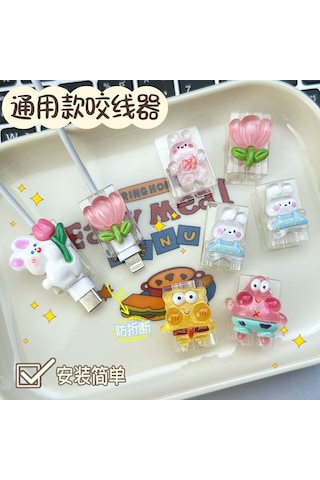 Yifomall Telefon Şarj Kablosu Koruması: Android, İphone Uyumlu Ve Type-c İçin Kırılma Engeli Kartoon Desenli Kafa Korumalı Halka