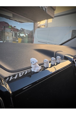 4 Parça Sevimli Köpek Ailesi Dikiz Aynası Süsü - Dekoratif Obje Torpido Süsü Oto Aksesuar