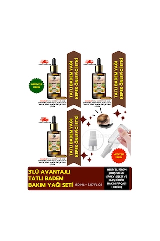 Amazeus Tatlı Badem Yağı Seti 150ml - Vegan / Kaş Kirpik Fırçası & Spreyli - Parabensiz, Katkısız