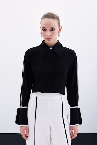 Sateen Klasik Manşetli Kontrast Gömlek - Siyah-135921 Siyah