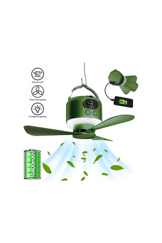 Chuangyinshop Yeşil Ordu 10400mah Kamp Yelpazesi Şarj Edilebilir Taşınabilir Usb Ventilatör Sessiz Dört Hızlı Rüzgar Mobil Şarj Yeşil Ordu