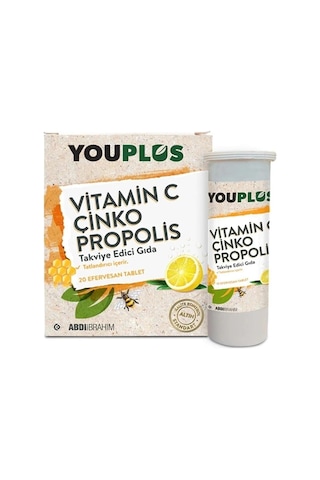 Youplus Vitamin C, Çinko, Propolis 20 Efervesan Tablet Takviye Ed