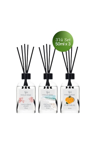 Vivaldi Home Japon Kiraz Çiçeği + Okyanus Esintisi + Portakal Çubuklu Oda Kokusu 3 x 50 ML