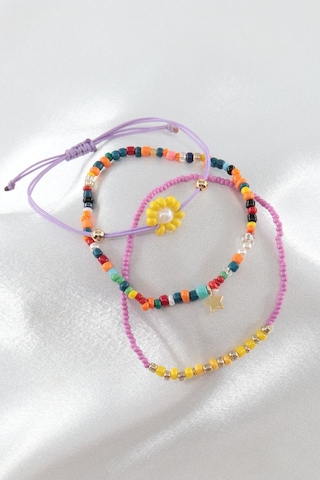 3lü Yıldızlı Çiçekli Boncuklu Asansörlü Bileklik. Lastikli Bileklik, Kadın İp Bileklik Halhal. Çok Renkli