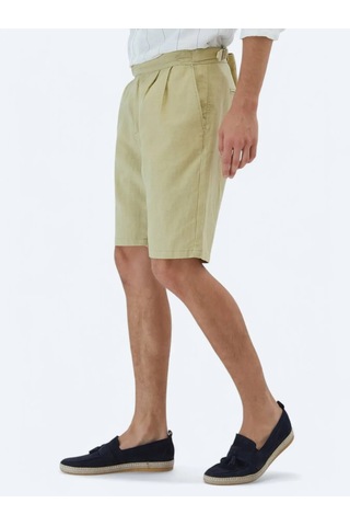 Yağ Yeşili Dokuma Jogging Fit Casual Pamuk Karışımlı Bermuda Yağ Yeşili