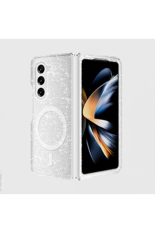Galaxy Uyumlu Z Fold 6 Kılıf Magsafe Şarj Özellikli Parlayan Simli Saydam Renkli Uzrm Allstar Kapak-şeffaf Şeffaf